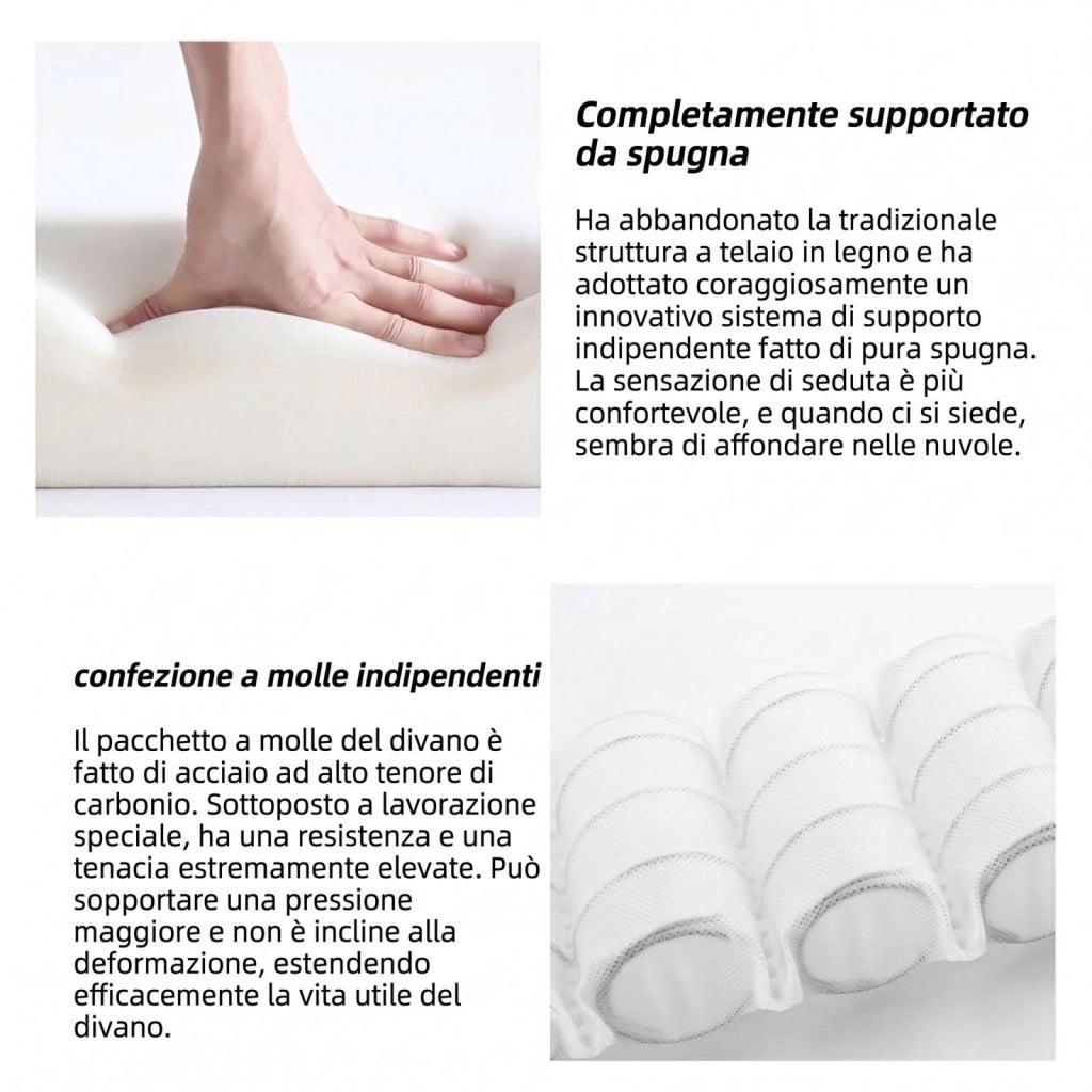 Divano componibile, divano a L, tessuto chenille, seduta morbida come una nuvola, beige