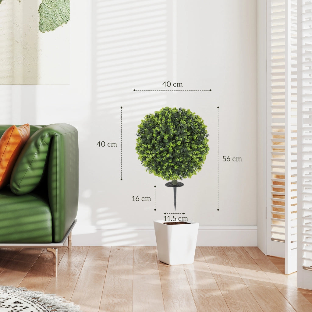 Set 2 Piante Artificiali di Bosso da 40 cm con Picchetto Integrato per Interno ed Esterno. Verde