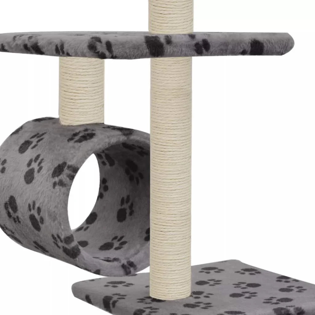 Tiragraffi albero per gatti cuccia per gatti peluche in sisal 260 cm grigio motivo a impronta di zampa 3702110