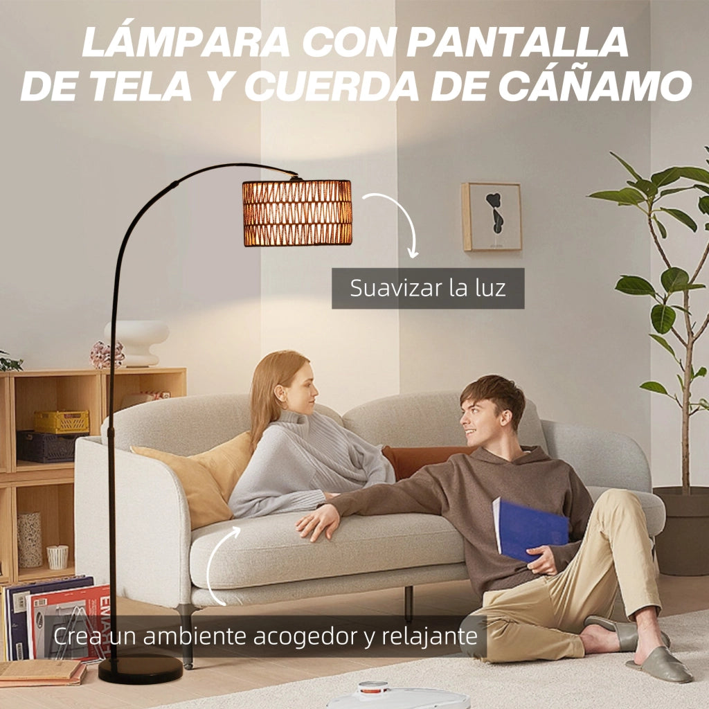 Lampada da Terra Stile Lanterna ¨C Zephmum ¨C Pantaloni in Fibra di Iuta e Base in Marmo 93x34x144-175 cm Marrone e Nero