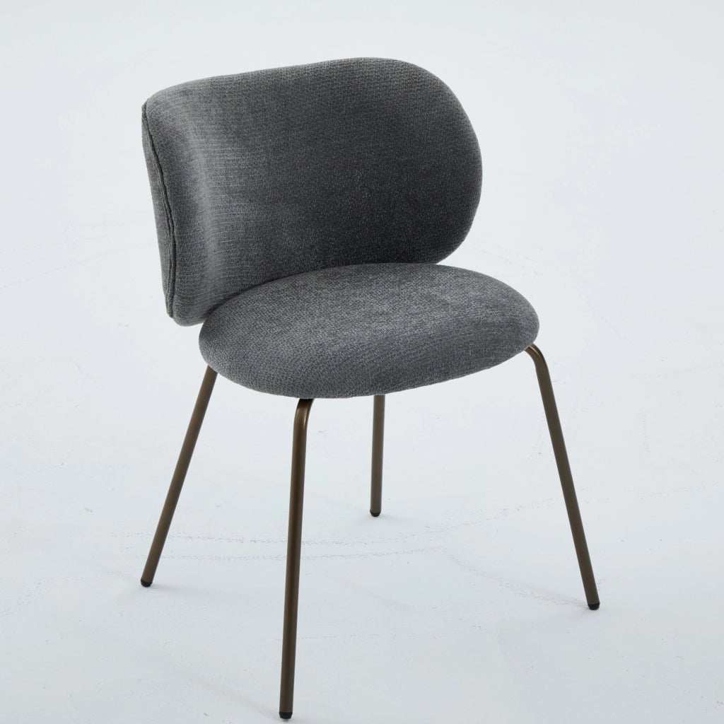 Sedia da Pranzo in Tessuto Chenille con Schienale Curvo ¨C MINIMAL ¨C Gambe in Metallo Bronzo, Grigio