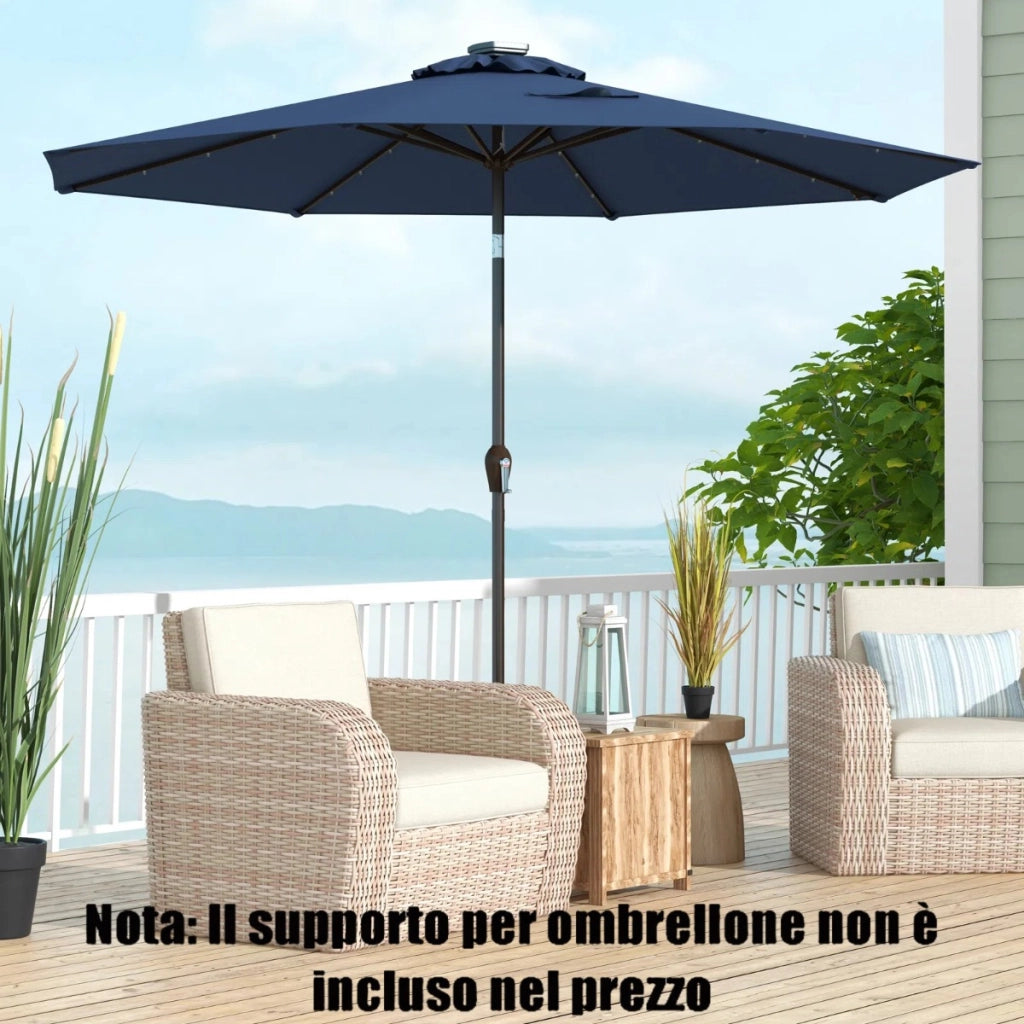 Ombrellone con luci LED da giardino in ferro ?300cm Parasole da esterno spaggia Blu