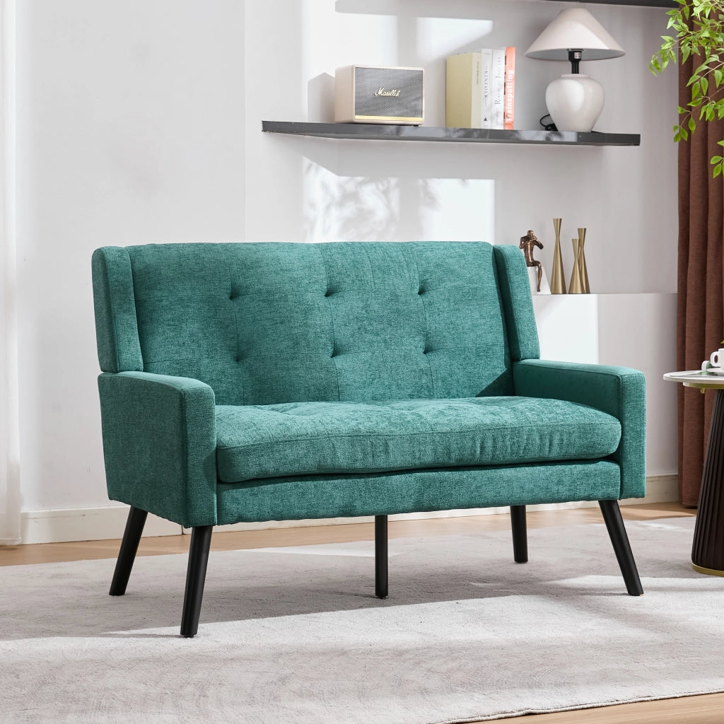 Poltrona Set 2 Pezzi con Schiuma ad Alta Densità, Tessuto Resistente e Gambe in Legno, Verde Retrò