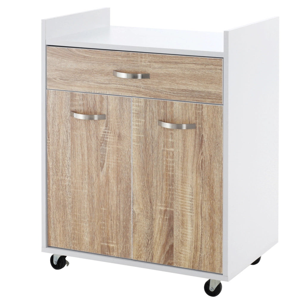 Carrello da cucina con ripiani e cassetti ¨C zephmum ¨C bianco effetto quercia