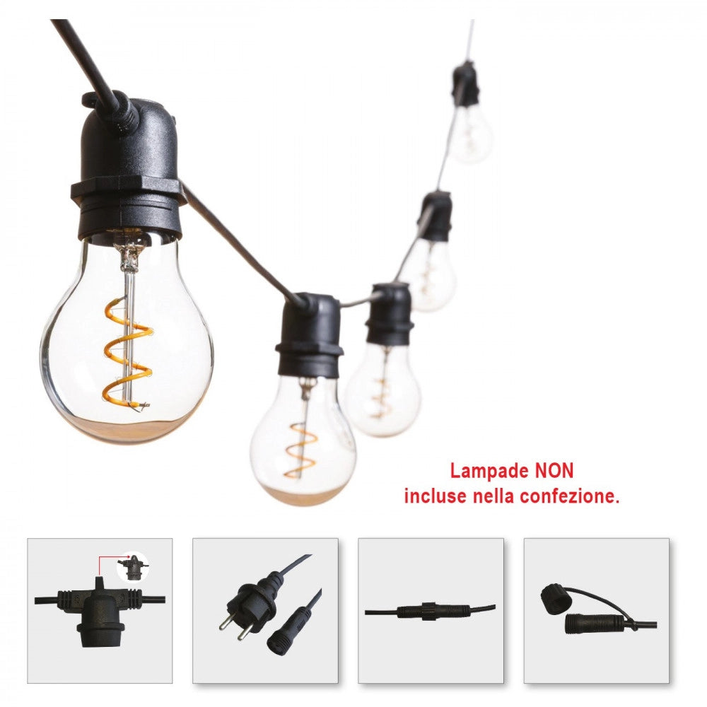 Alca power catena di 10 portalampade per e27 - lampadine non incluse