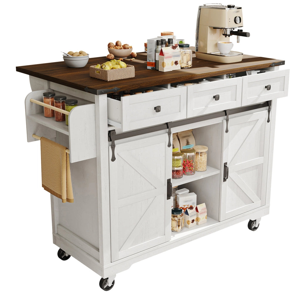 Isola cucina 140x73x94 cm pieghevole e mobile in MDF beige