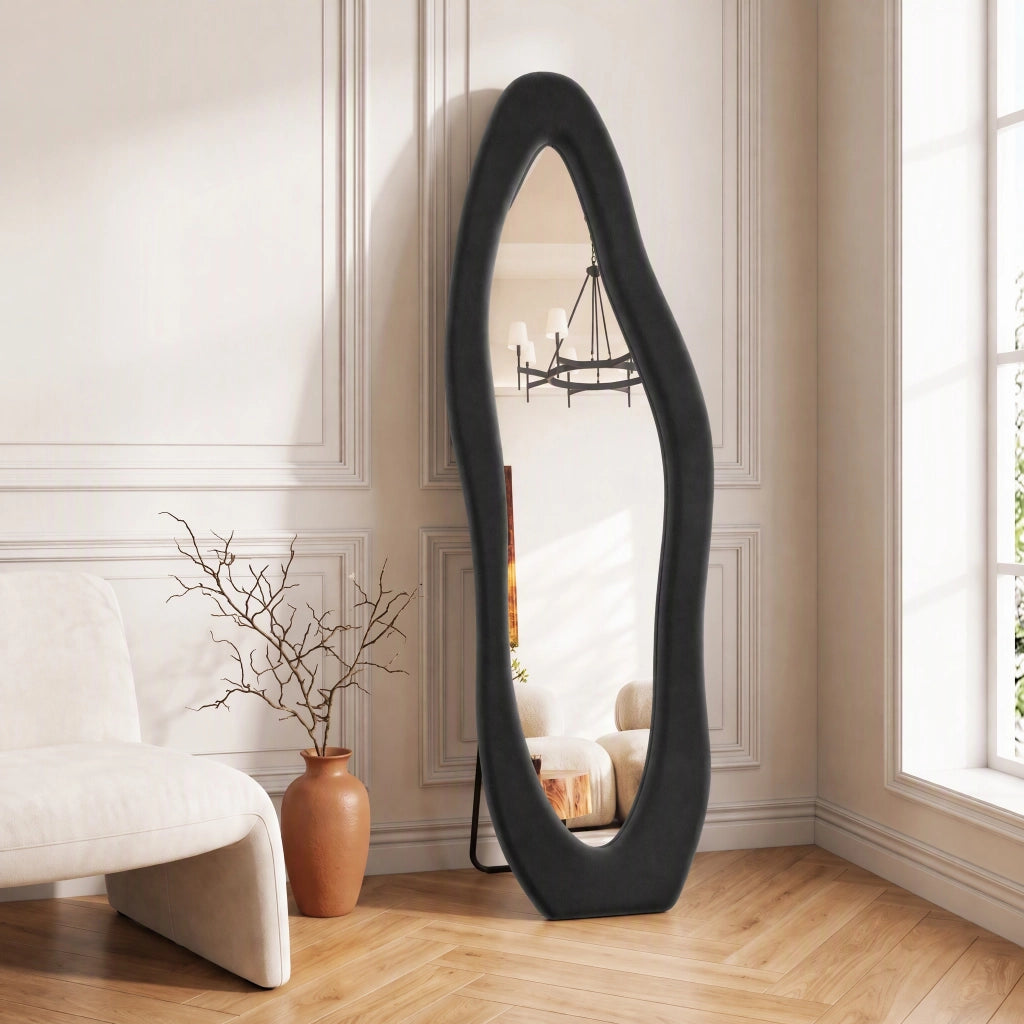 Specchio da terra 50 x 160 cm;Bordi artistici irregolari;3 metodi di installazione;Nero