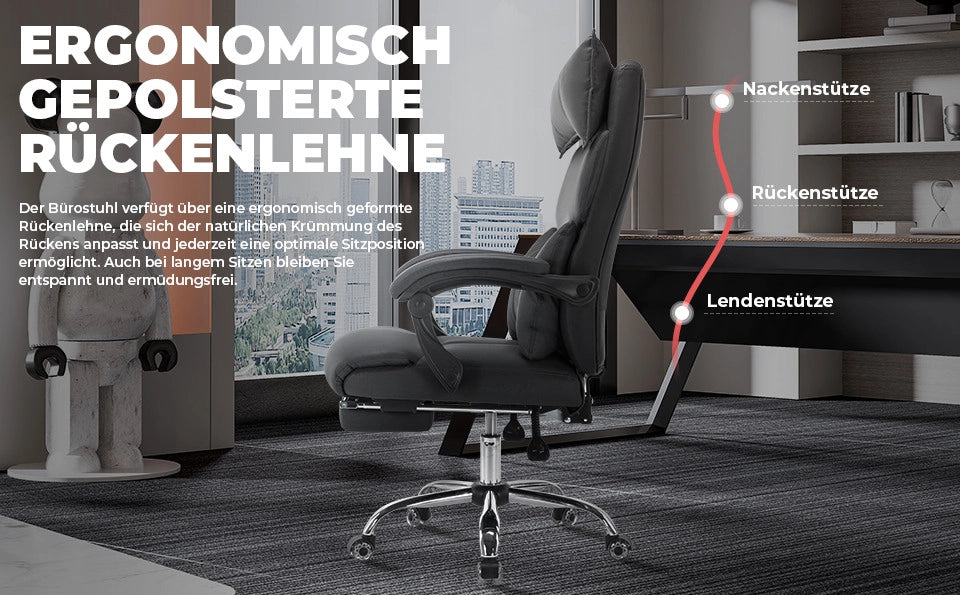Sedia da ufficio ergonomica nera in tessuto con supporto lombare regolabile e altezza regolabile