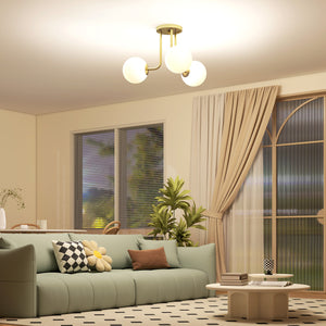 Lampadario da Soffitto Vintage 42x42x26.5 cm con 3 Punti Luce Attacchi G9 in Metallo e Plastica Oro