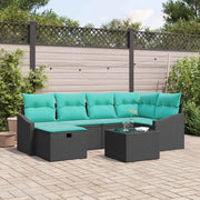 Set di divani con cuscino con archiviazione Nero polyrattan