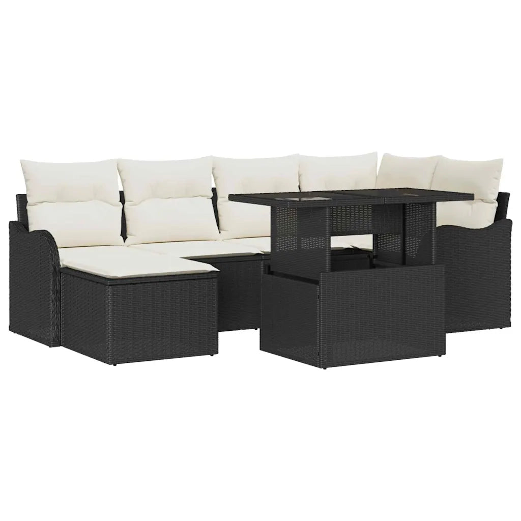 Set Divano da Giardino con cuscino 7 pcs Nero Poly Rattan 3357230