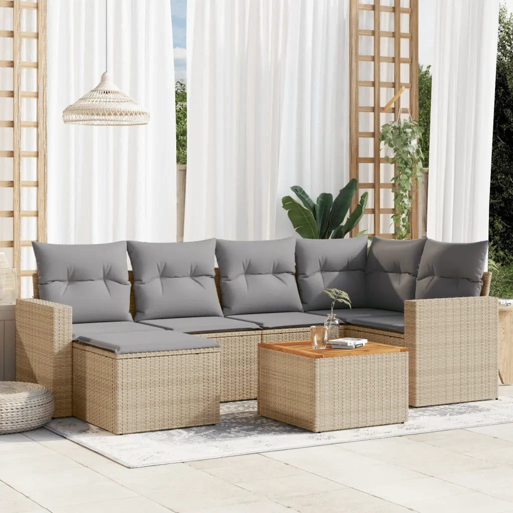 Set Divano da Giardino 7 pz con Cuscini Beige Misto Polyrattan