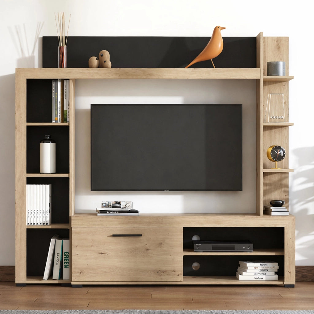 Mobile Soggiorno Bubbiano, Parete Attrezzata 9 Ripiani, 172.5x33x157.5h cm Marrone Rovere Nodi