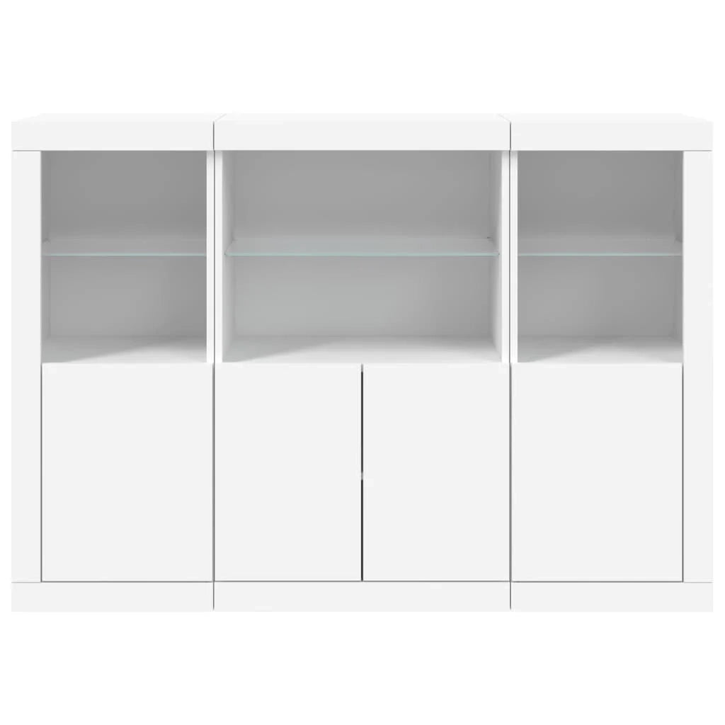 Buffet credenza cassettiera mobiletto mobile contenitore organizer per cucina soggiorno salotto con luci a LED 3 pezzi legno ingegnerizzato bianco 02_0037195