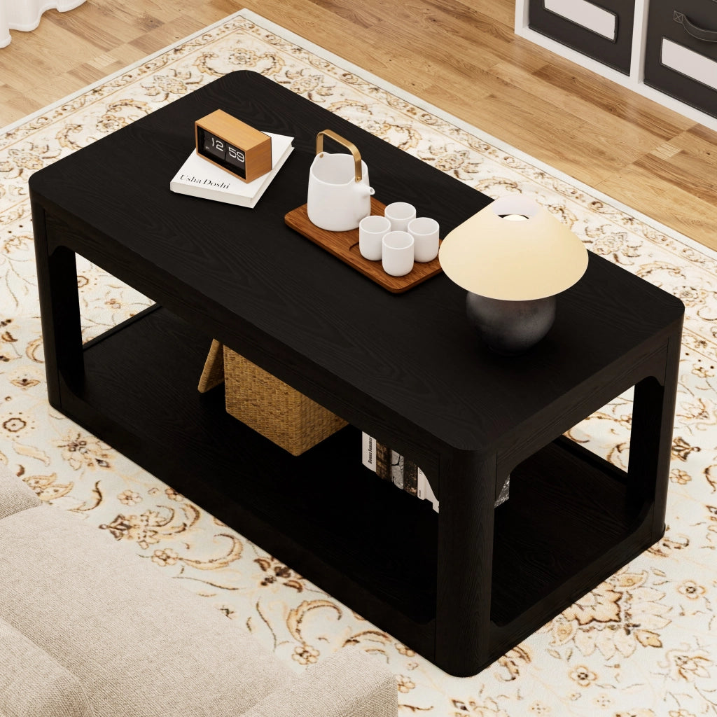 Tavolino basso con 2 vani contenitore, stile moderno, per soggiorno e camera da letto, in MDF, nero, 100 × 50 × 44,5 cm