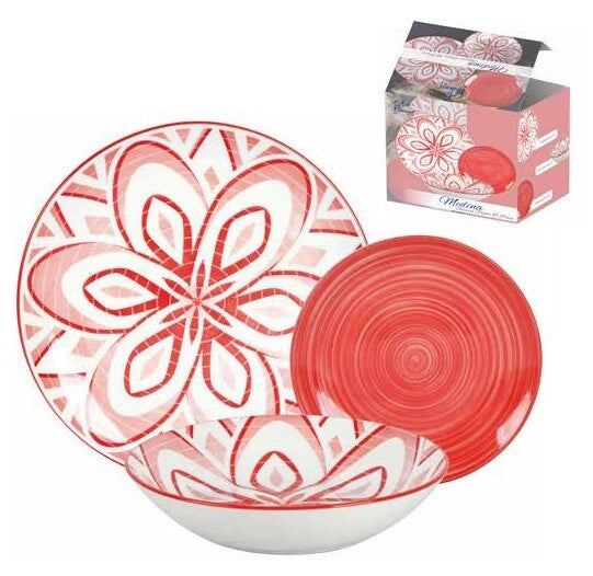 Servizio di Piatti da Tavola in Ceramica Medina Rosso 18 Pezzi