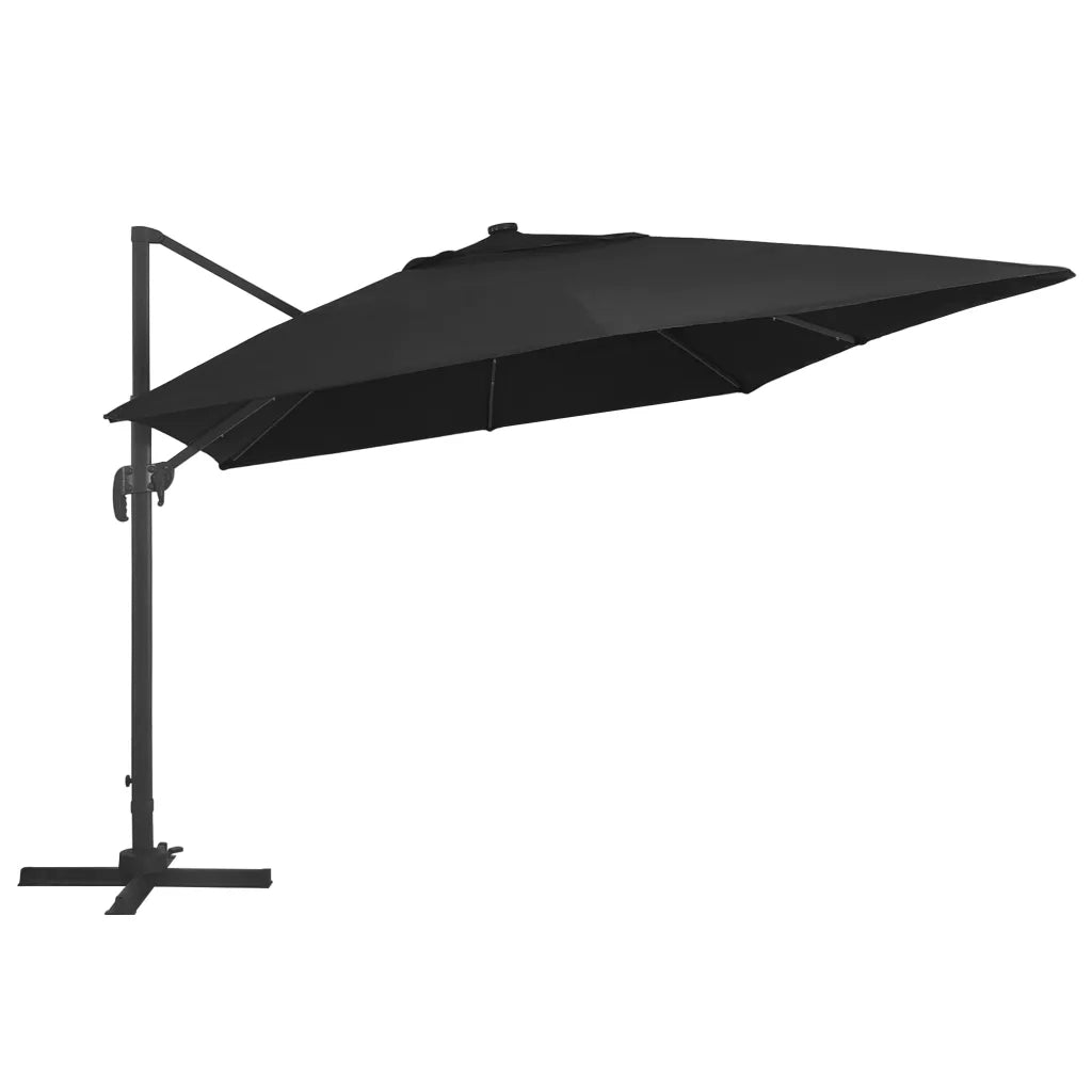 Ombrellone a Sbalzo con LED-Ombrello da giardino Palo in Alluminio 400x300 cm Nero