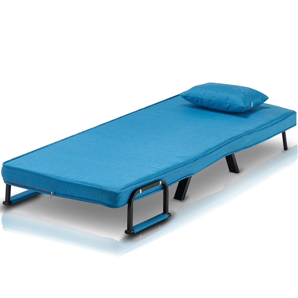 Poltrona Letto Reclinabile Chaise Lounge con Seduta Imbottita Convertibile Blu
