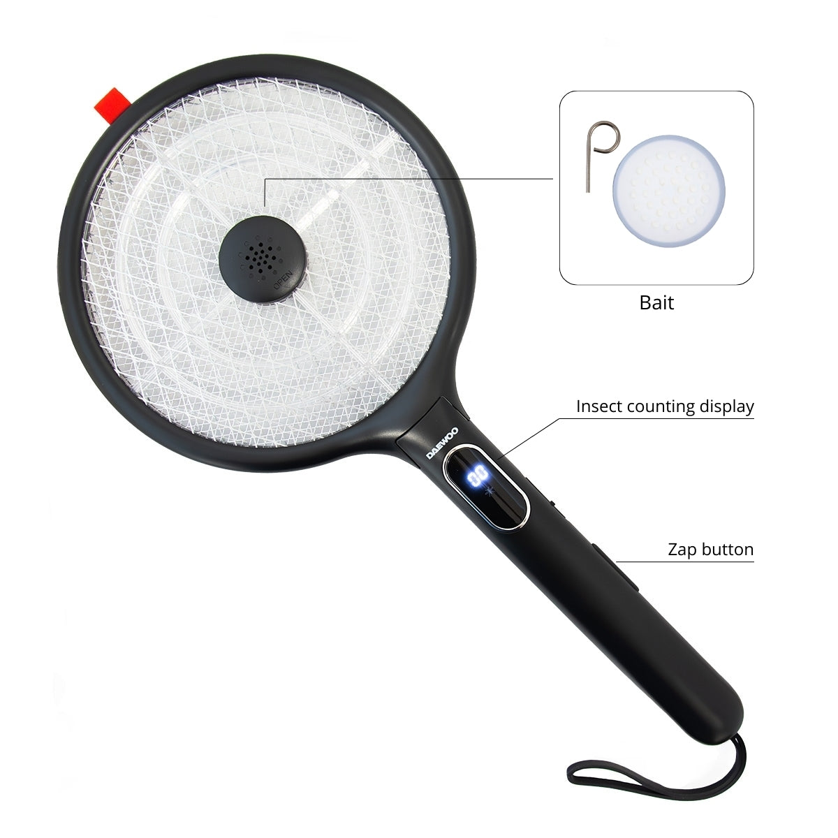 Racchetta Antizanzare Elettrica Pieghevole Ricarica USB Esca Inclusa | DAEWOO, Colore Nero