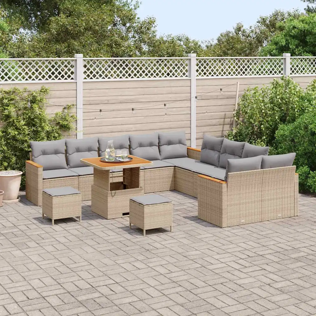 Set Divano da Giardino con cuscino 13 pcs Beige polyrattan 3365052