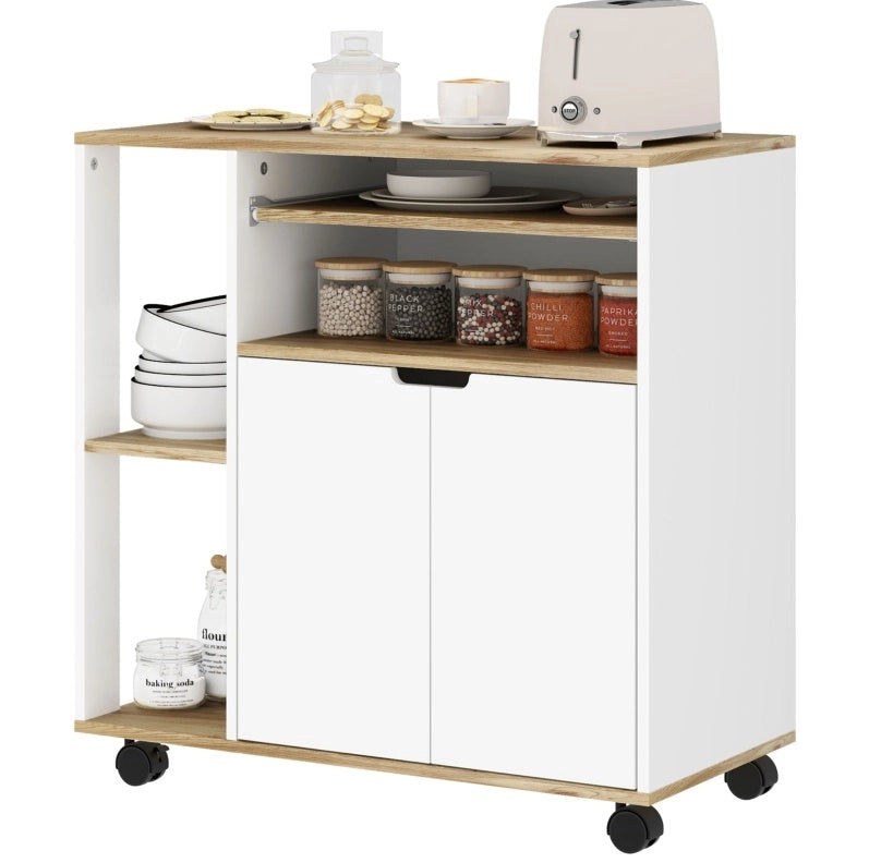 Carrello da cucina bianco e legno con ruote