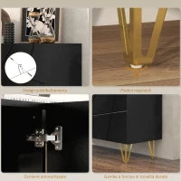 Mobile Contenitore con 2 Armadietti e Ripiano Regolabile, in Truciolato e Metallo, 120x40x75 cm, Nero e Oro