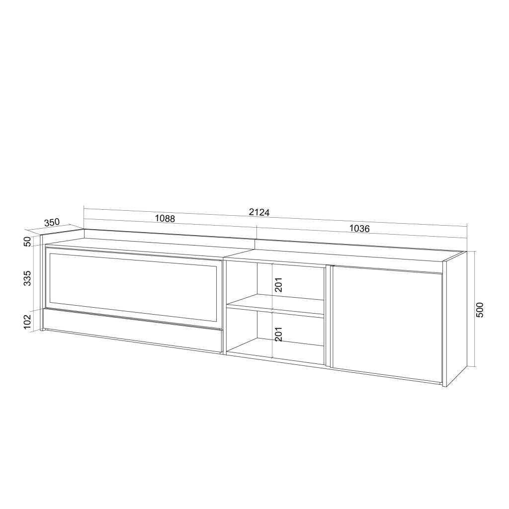 Mobile TV Soggiorno, 212x50x35 cm, Per TV fino a 80", Camino elettrico XXL, Sospeso, da appendere, Beige