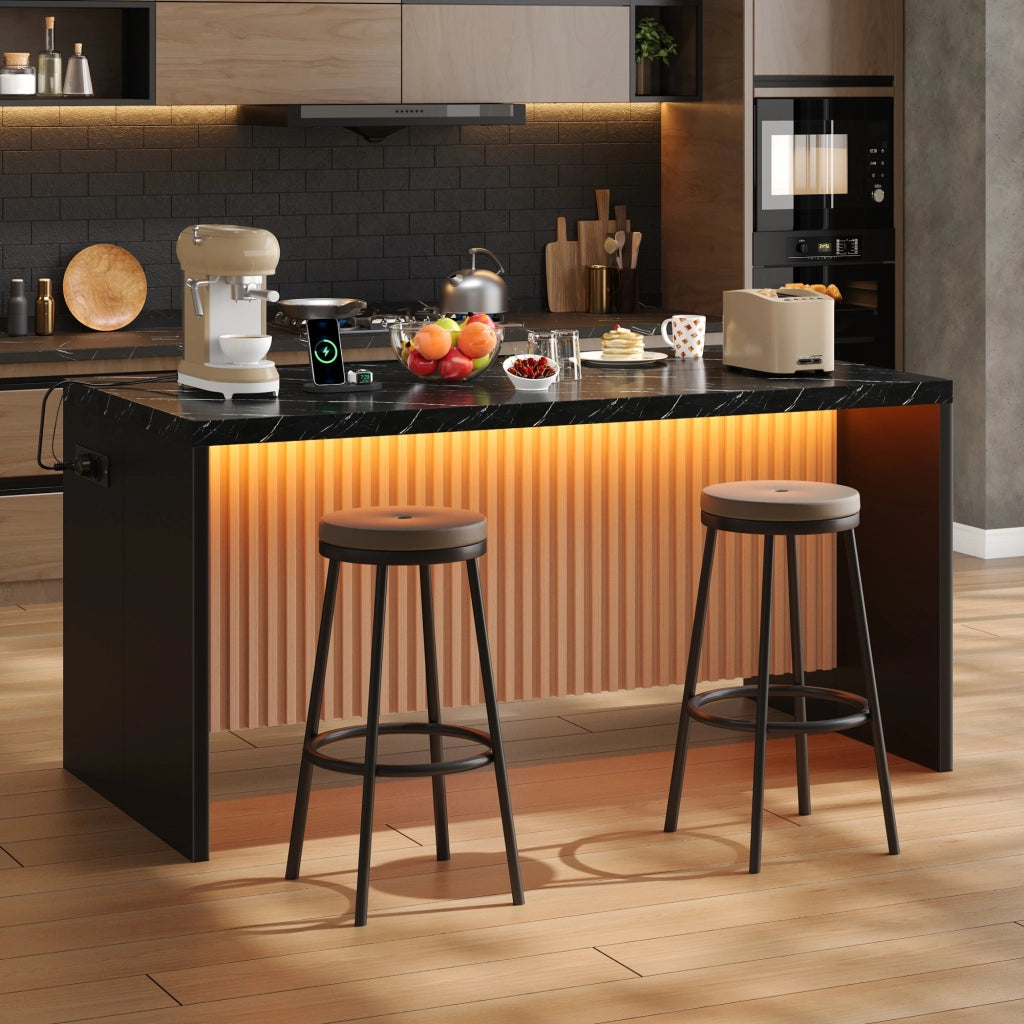 ISOLA CUCINA 155x80x90 cm Effetto marmo nero MDF con LED, prese EU e USB