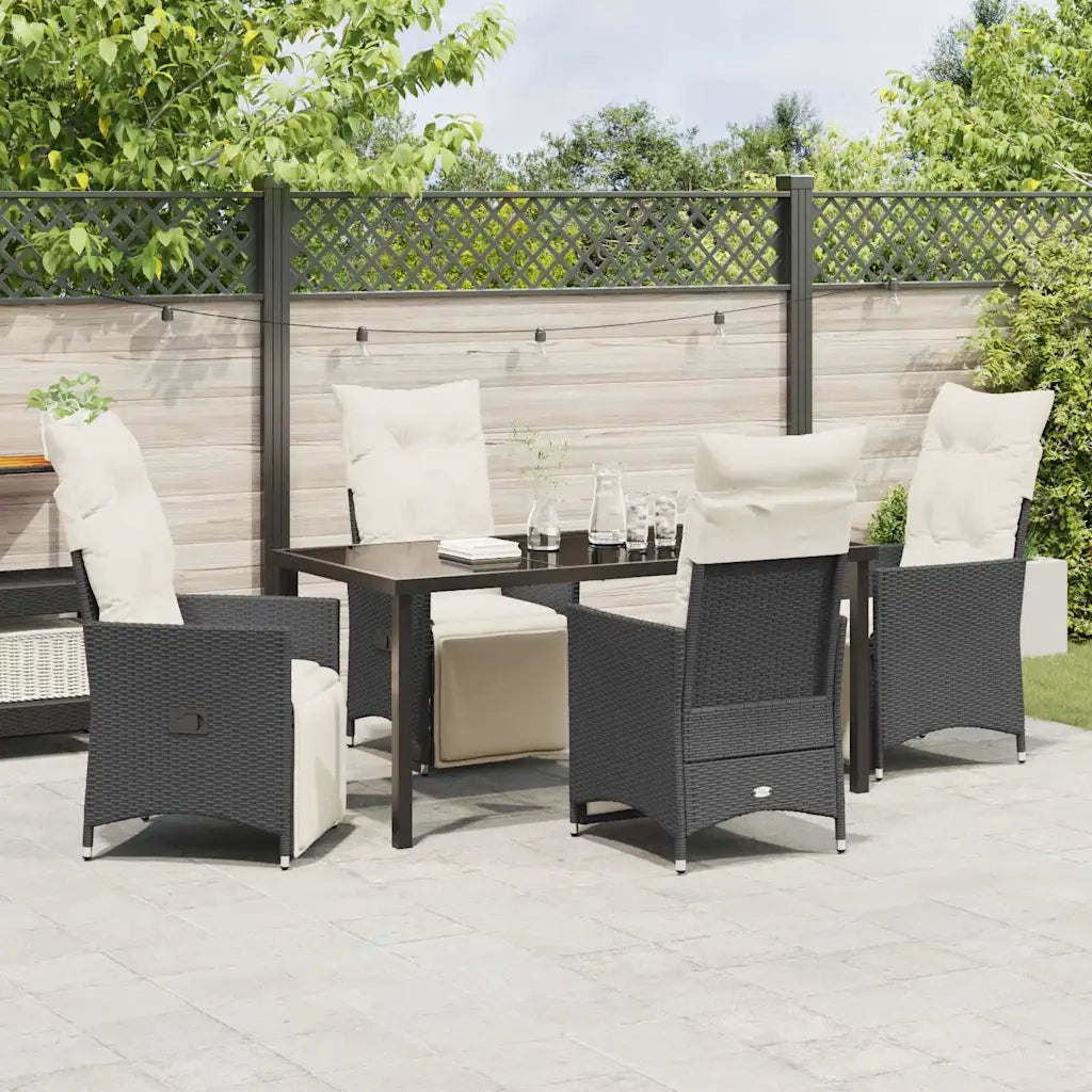 Set da Pranzo per Giardino con cuscino 5 pcs Nero polyrattan 3379565
