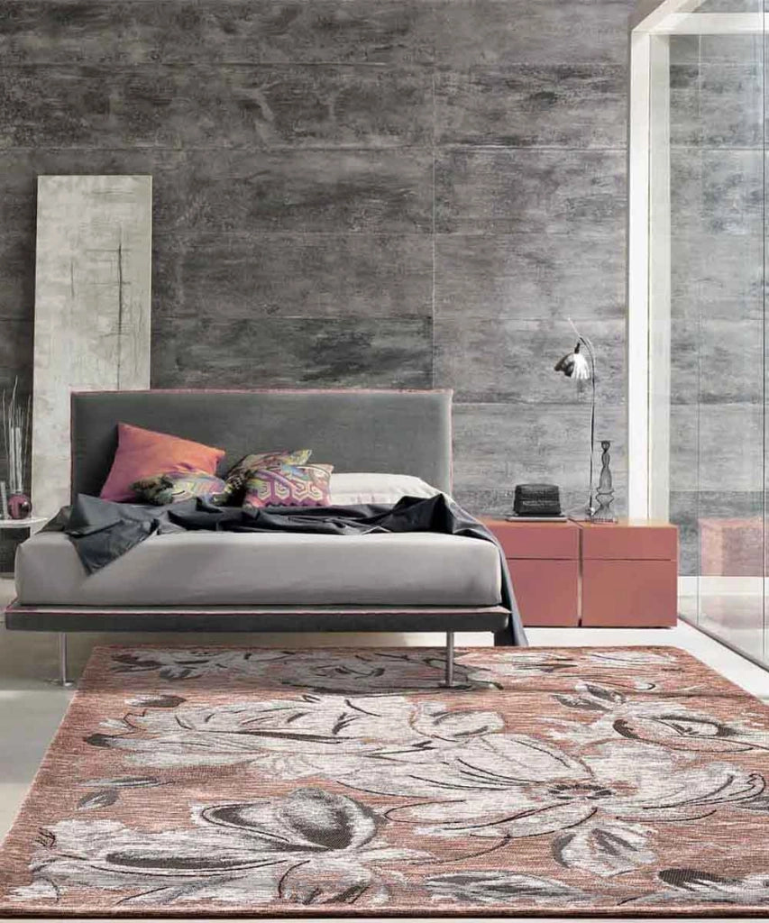 Tappeto moderno floreale ASTER ROSA in ciniglia multiuso lavabile antiscivolo cm.65x220 passatoia