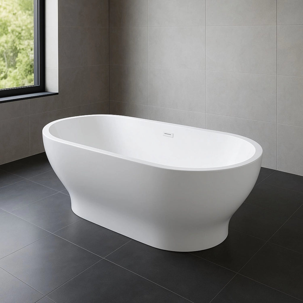 Vasca da bagno ovale freestanding in acrilico bianco lucido centro stanza *** confezione 1