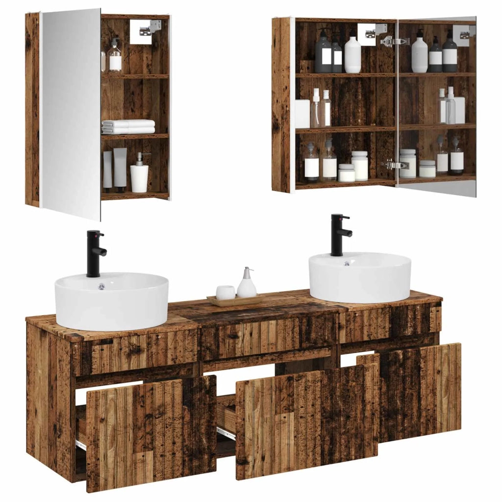 Set di Armadi da Bagno 5 pcs Legno antico 53 x 15,5 x 70 cm 3406613