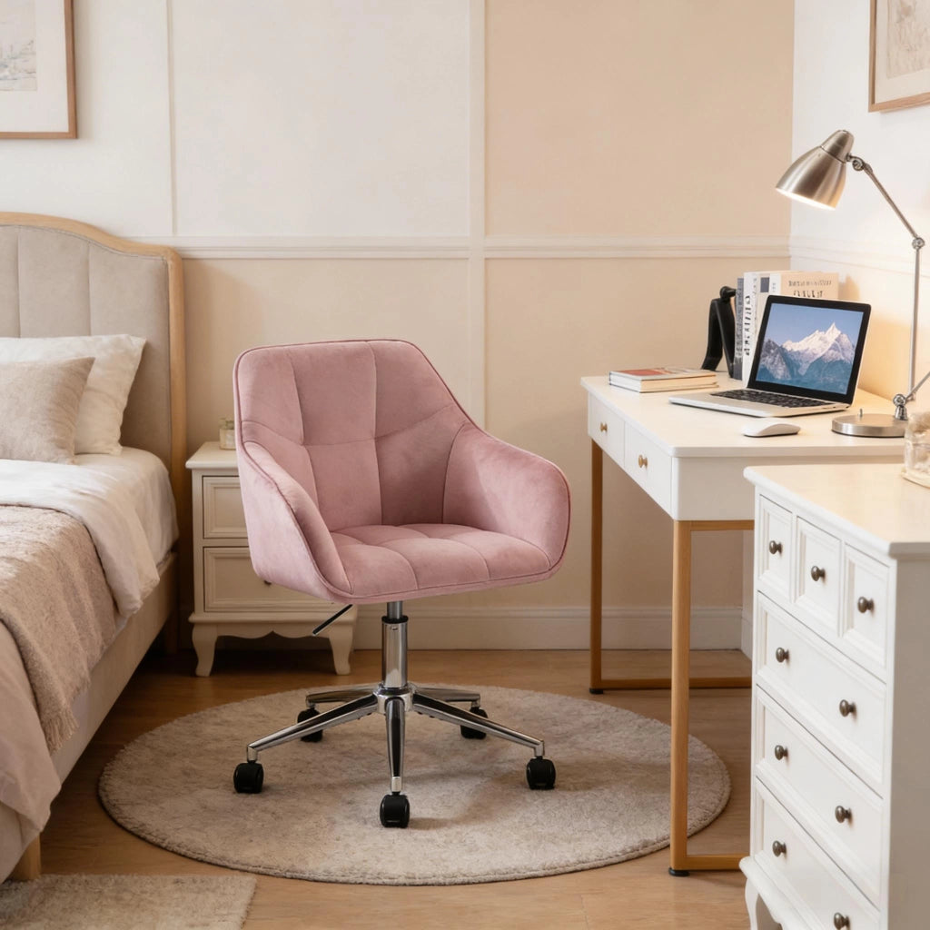 SEDIA UFFICIO Girevole Regolabile 48-57 cm Velluto Rosa