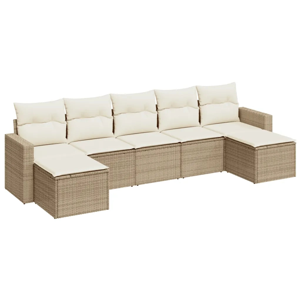 Set Divani da Giardino 7 pz con Cuscini Beige in Polyrattan