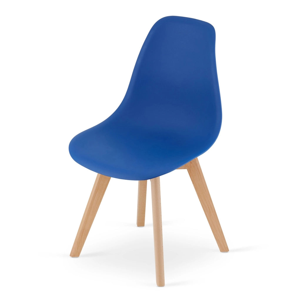 Set di 4 Sedie Kito in Polipropilene Blu con Gambe in Legno di Faggio