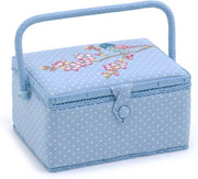 Cassa da lavoro per cucito a mano con cassettino accessori e cuscino spilli - Uccelli ricamati, maniglia in PVC - 185 x 255 x 145 cm