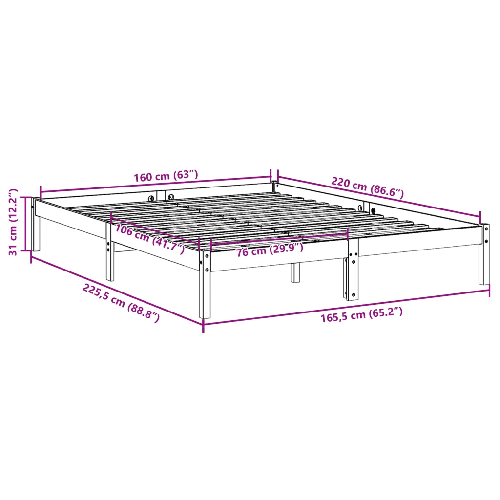 Letto Extra Lungo senza Materasso 160x220 cm in Legno di Pino