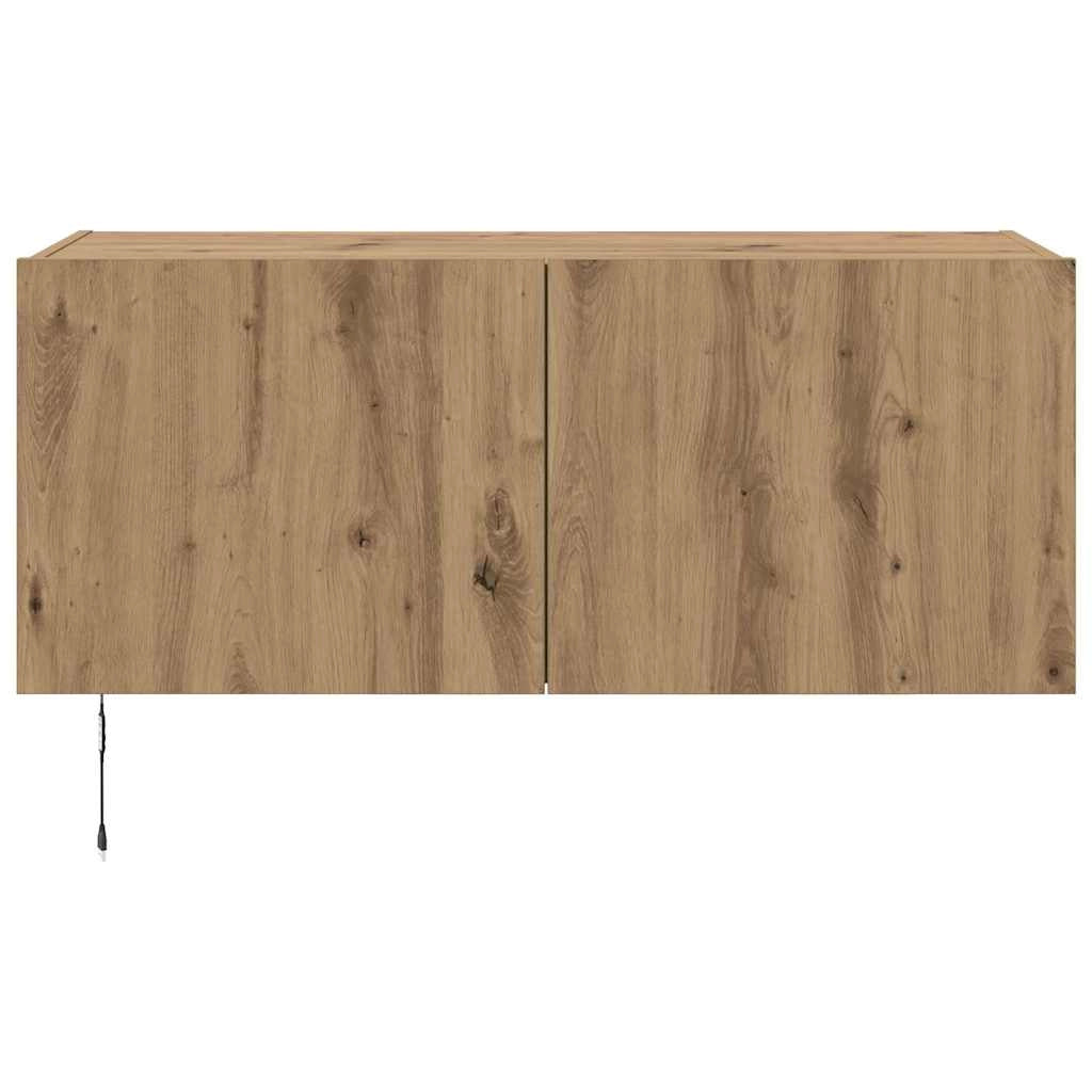 Mobile TV moderno a parete con illuminazione a LED 100 x 35 x 41 cm realizzato in legno di rovere ingegnerizzato finitura artigianale 02_0054533