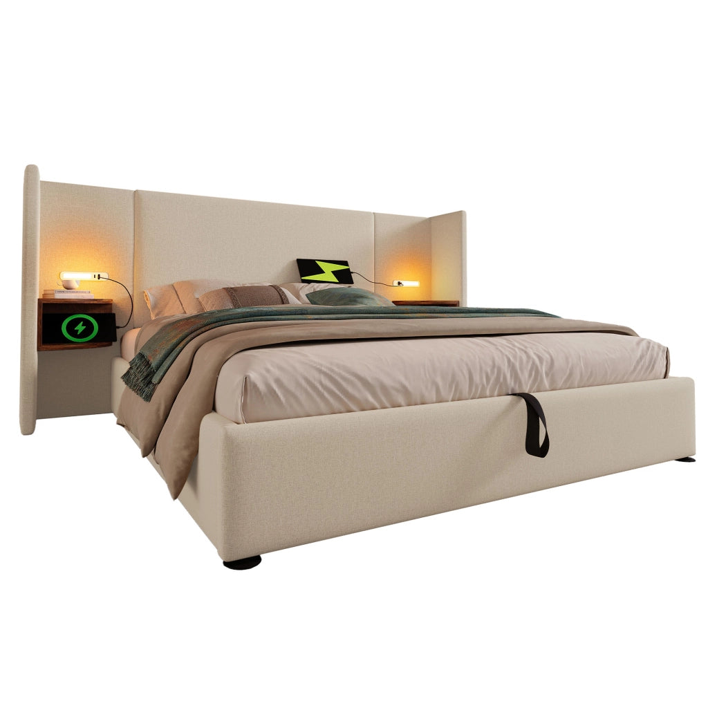 Letto Contenitore 160×200 cm; Matrimoniale con Mensola; Luce da Lettura; USB e Tipo C; senza Materasso