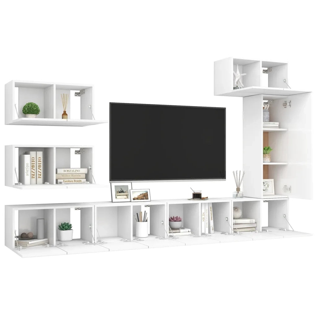 Set Mobili Porta TV 8 pz Bianco in Legno Multistrato 3078716