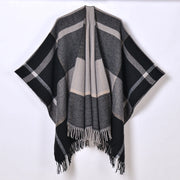 Nuovo scialle diviso con nappe, sciarpa semplice a quadri jacquard da donna