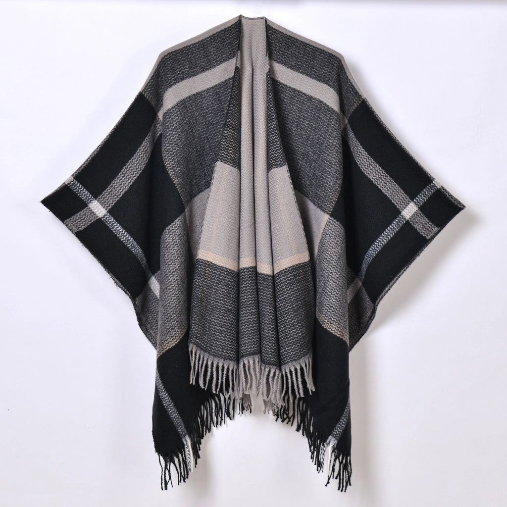 Nuovo scialle diviso con nappe, sciarpa semplice a quadri jacquard da donna