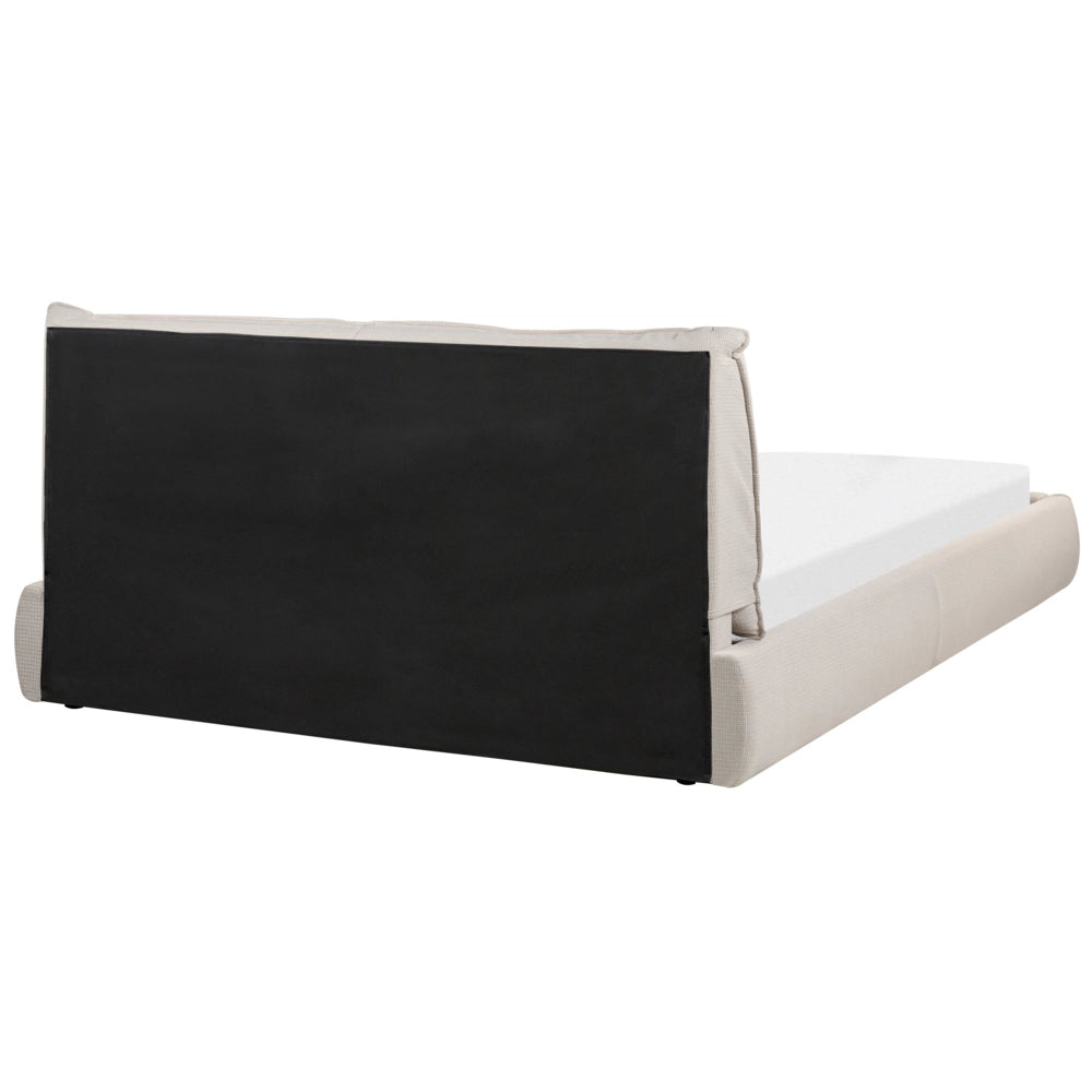 Letto matrimoniale tessuto beige con base a doghe e testiera imbottita 160x200 cm stile classico camera da letto