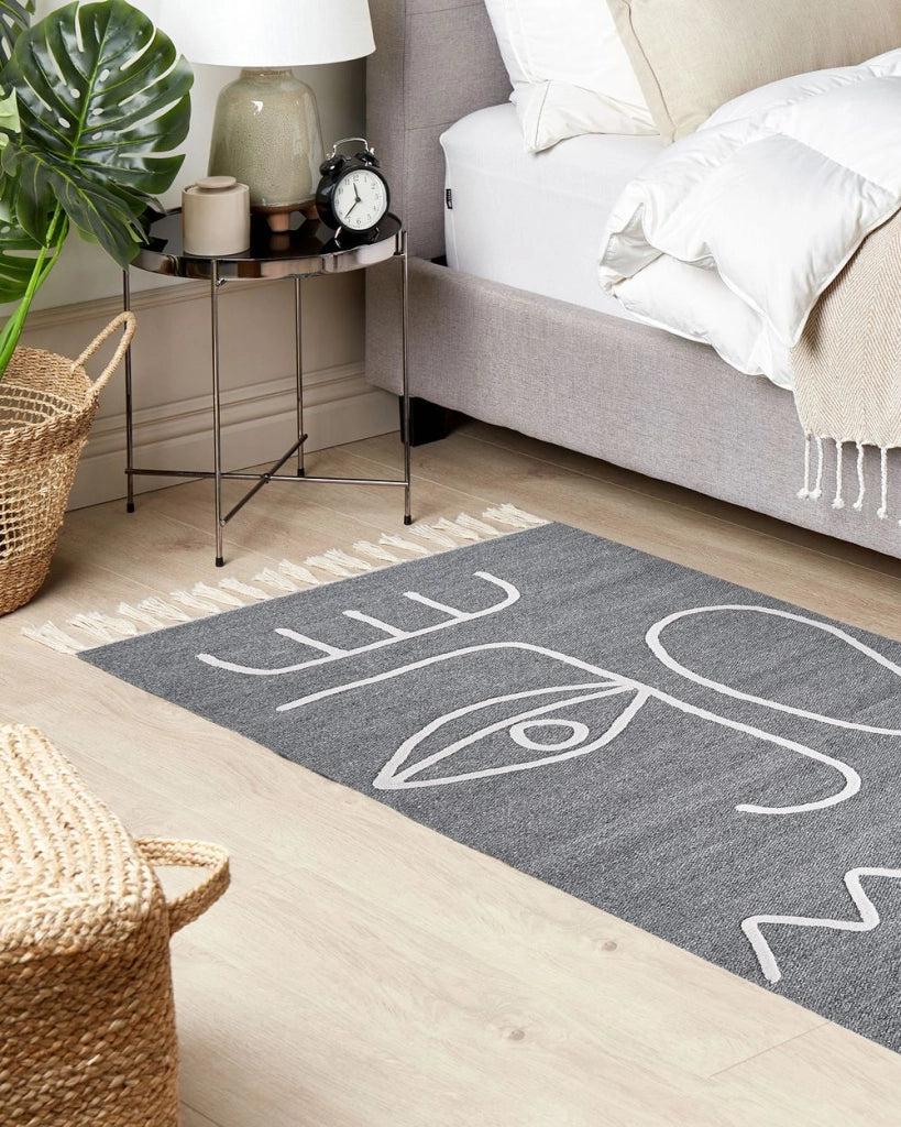 Tappeto grigio 80 x 150 cm poliestere con nappe stile boho soggiorno camera da letto