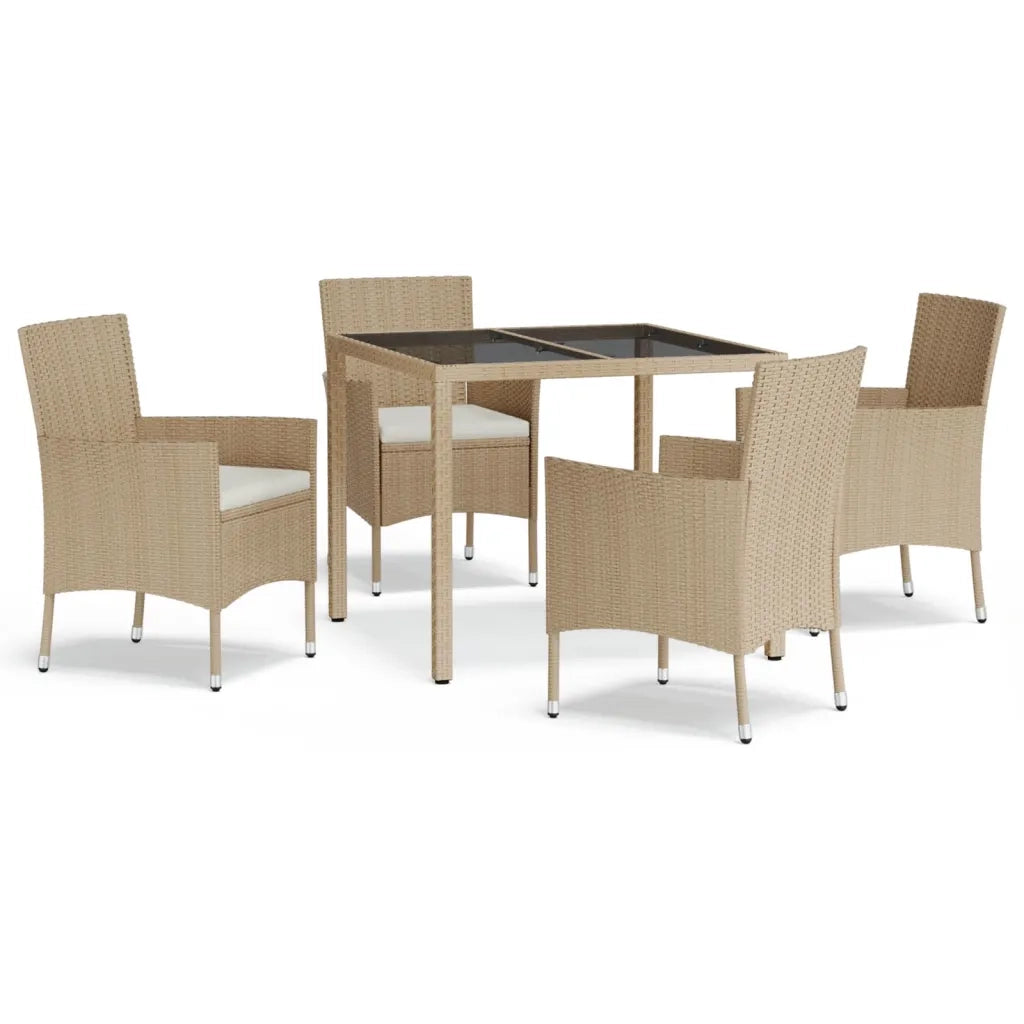Set da Pranzo da Giardino 5 pz con Cuscini Beige in Polyrattancod mxl 69467