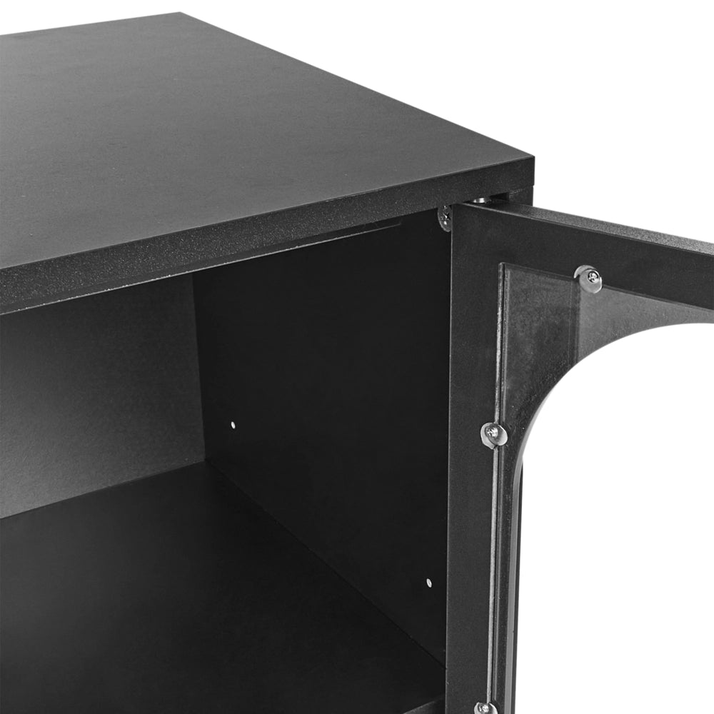 Credenza in truciolato nero in vetro temperato con ripiani gambe in ferro Sala da pranzo Elegante