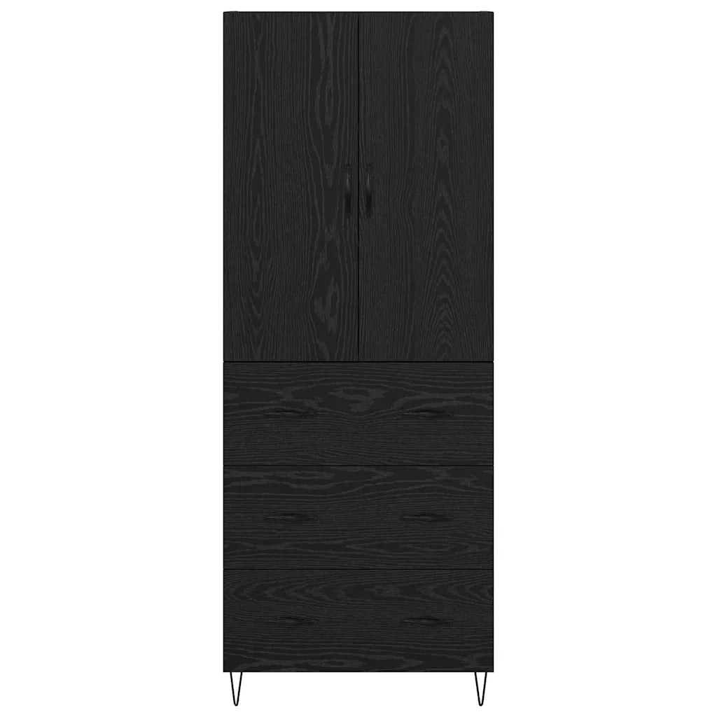 Credenza 2 pcs Rovere Nero Legno ingegnerizzato e vetro