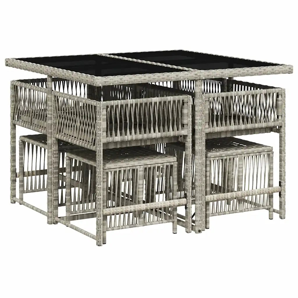 Set Pranzo da Giardino 9pz | Set Salotto da Giardino con Cuscini Grigio Chiaro Polyrattan