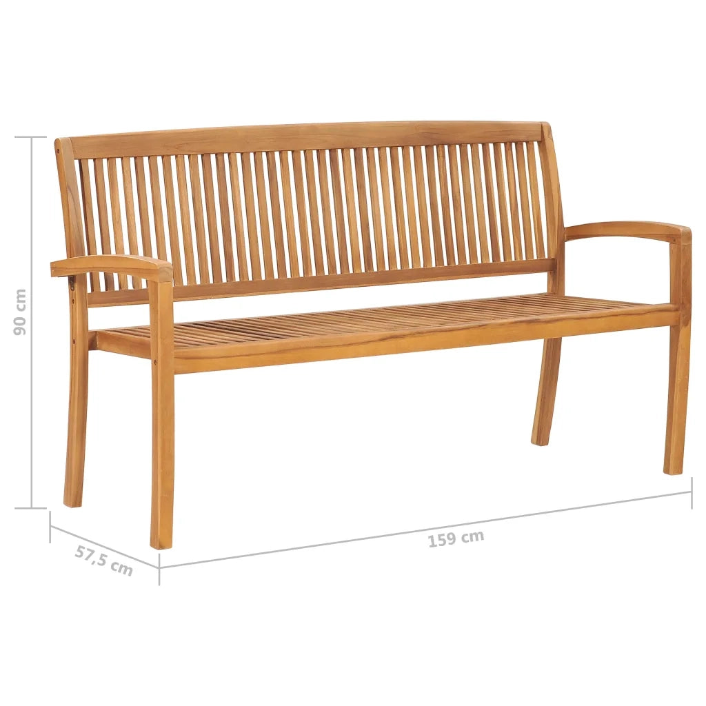 Panchina da Giardino Impilabile e Cuscino 159cm Teak Massello 3063316