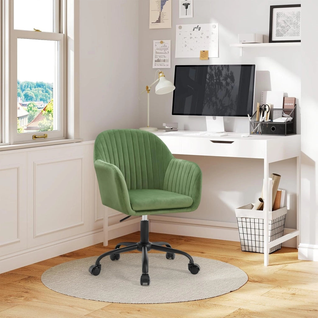 Sedia da Ufficio, Sedia da Toeletta, Poltrona Ergonomica, Ampia, in Velluto Imbottita, Regolabile in Altezza per Ufficio e Camera da Letto, Verde, BS166gn